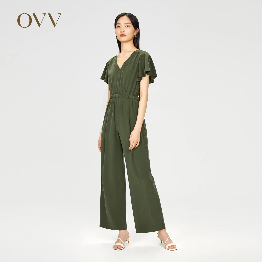 OVV春夏热卖18MM双绉砂洗V领荷叶袖时尚显瘦连体裤GKLAJ20004A
