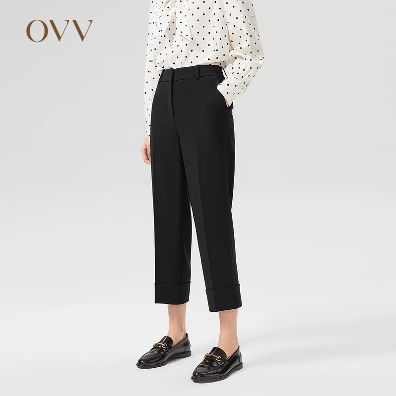 OVV春夏新款女装日本进口三醋酸烟管翻边休闲裤GKCAJ12004A