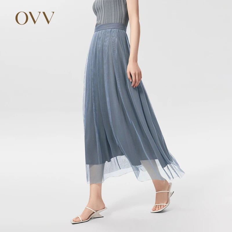 【进口面料】OVV春夏新款女装蓬松双层飘逸气质半身裙GQDDJ22053A