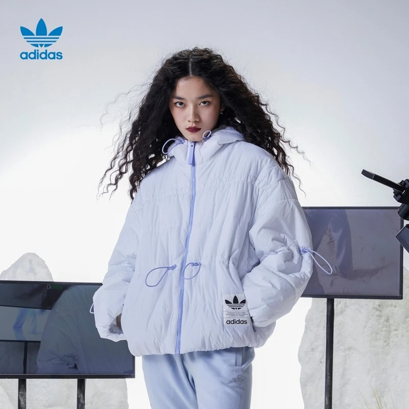 阿迪达斯官网三叶草女款休闲运动宽松拉链面包棉服 adidas HF1587