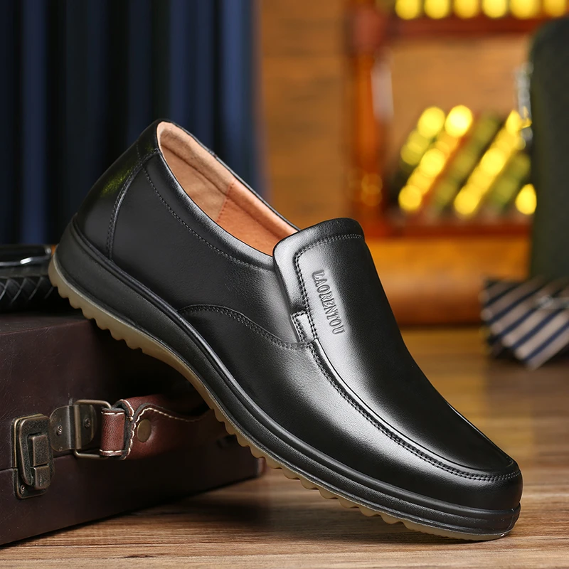 老人头鞋子男真皮牛筋底商务休闲皮鞋男春秋新款中老年软皮爸爸鞋