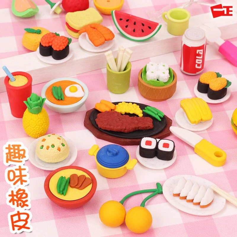 一正创意卡通可爱橡皮擦学生可拆可拼装趣味动物橡皮西式点心套装