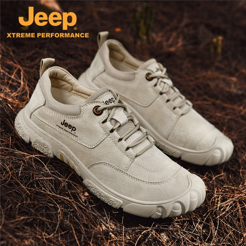 JEEP/吉普2023新款休闲软底防滑登山真皮透气网面运动潮流鞋91218