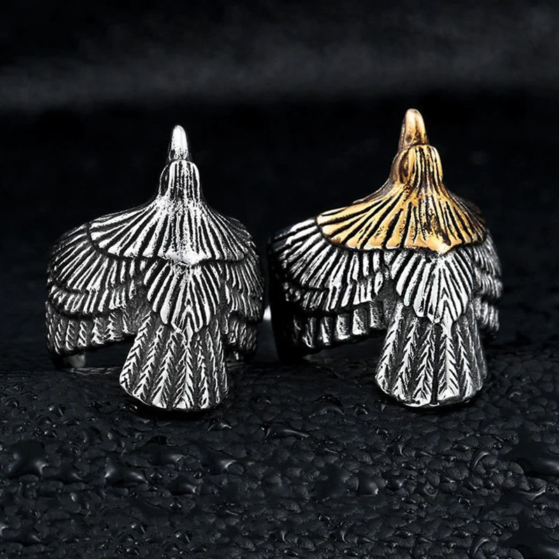 狂饰风 飞鹰戒指男潮人霸气朋克鹰戒时尚钛钢情侣戒子指环手饰品