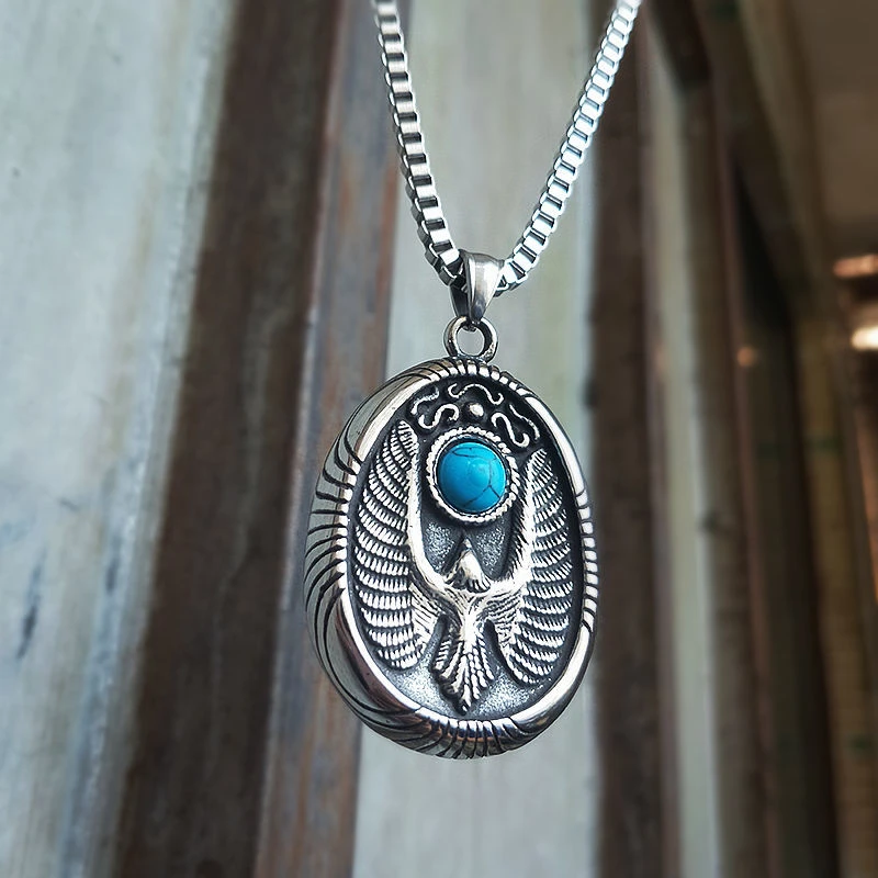 钛钢项链 ins风明星同款项链男潮钛钢盒子链条霸气飞鹰吊坠装饰品