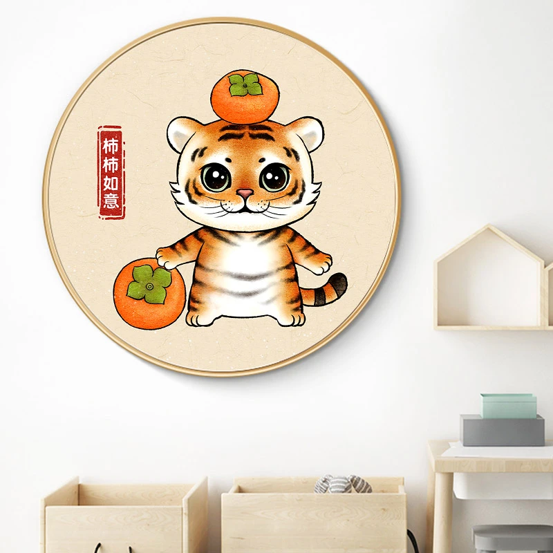 老虎十字绣2025年新款线绣客厅萌虎柿柿如意玄关虎年大吉小件刺绣
