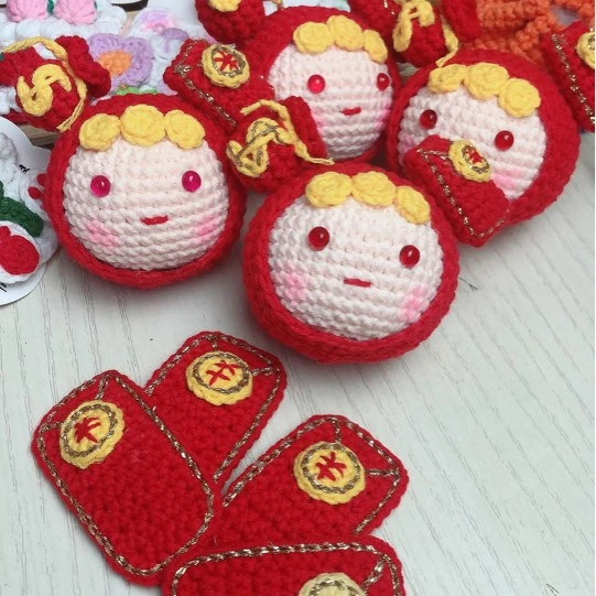 毛线手工编织红包福袋丸子头钥匙挂件包包挂汽车挂件新年喜庆礼物
