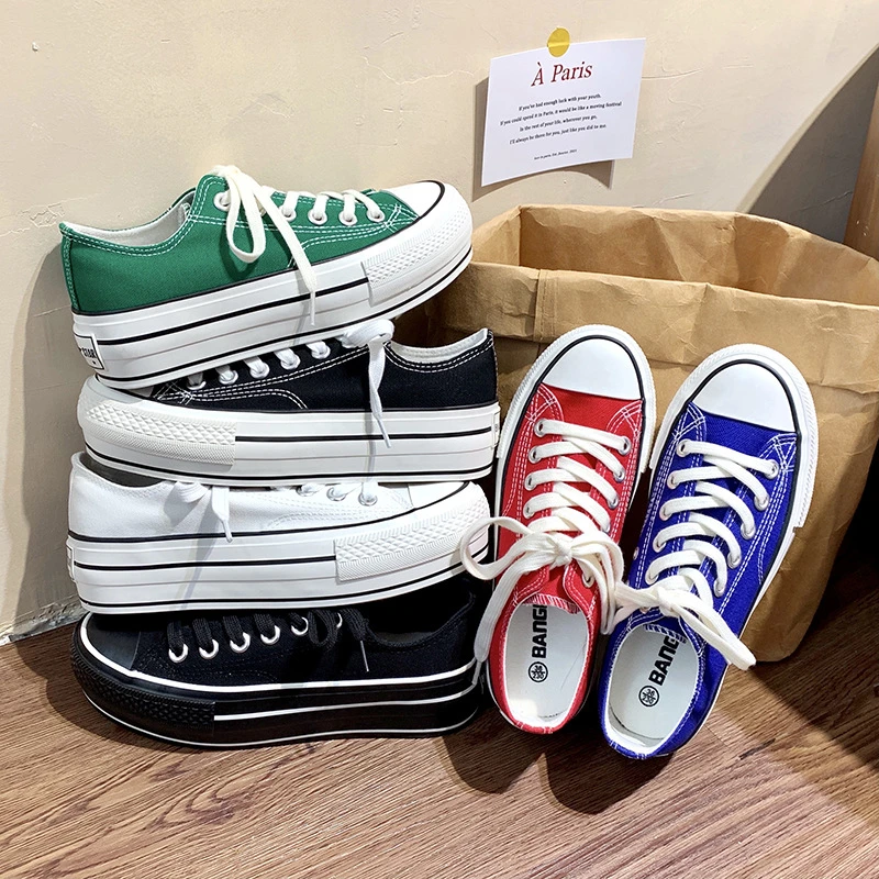 厚底5cm 低帮帆布鞋女2025春季新款韩版百搭板鞋增高休闲鞋小个子