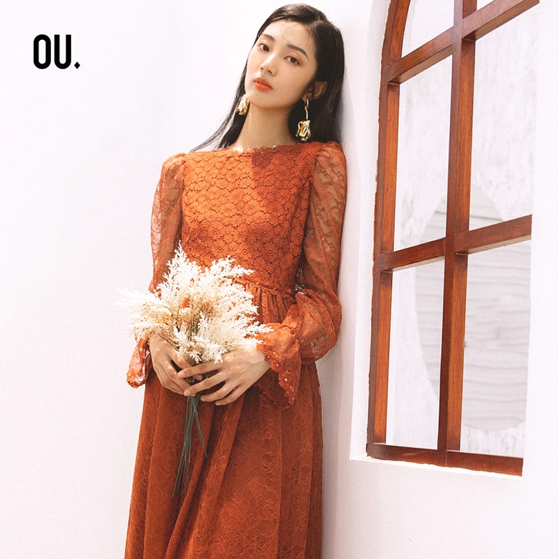 OU./欧点收腰A摆优雅大气富有浪漫朦胧仙气美感连衣裙1213133013