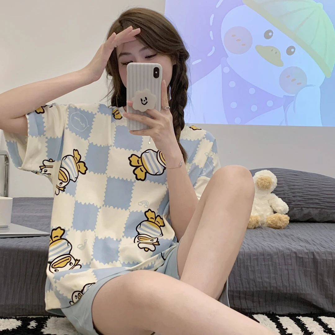 睡衣女夏季小个子两件套网红可爱短袖夏天短裤卡通时尚家居服韩系