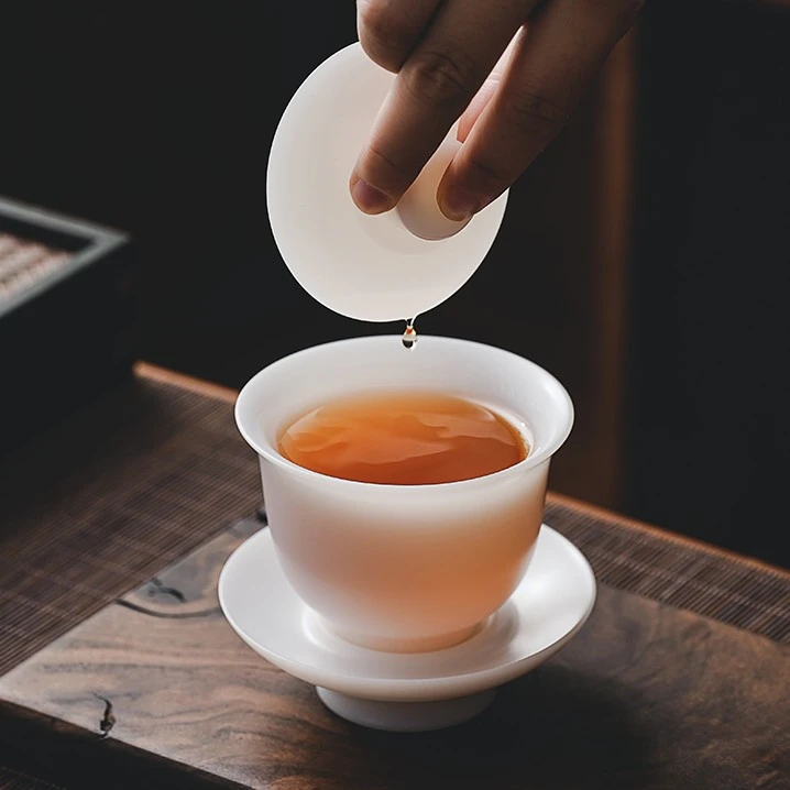 瓷先生五万泥料冰种玉瓷白瓷高货不吃茶渍易清洗茶具三才手工盖碗