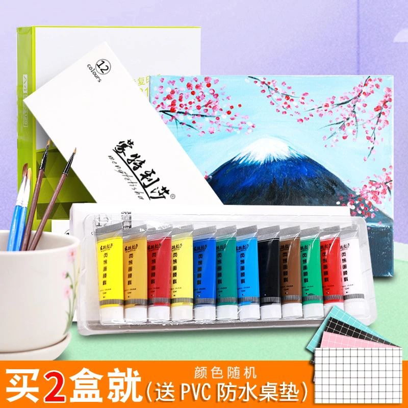 丙烯颜料套装12/24色初学者小盒装儿童涂鸦材料石头画画鹅卵石彩