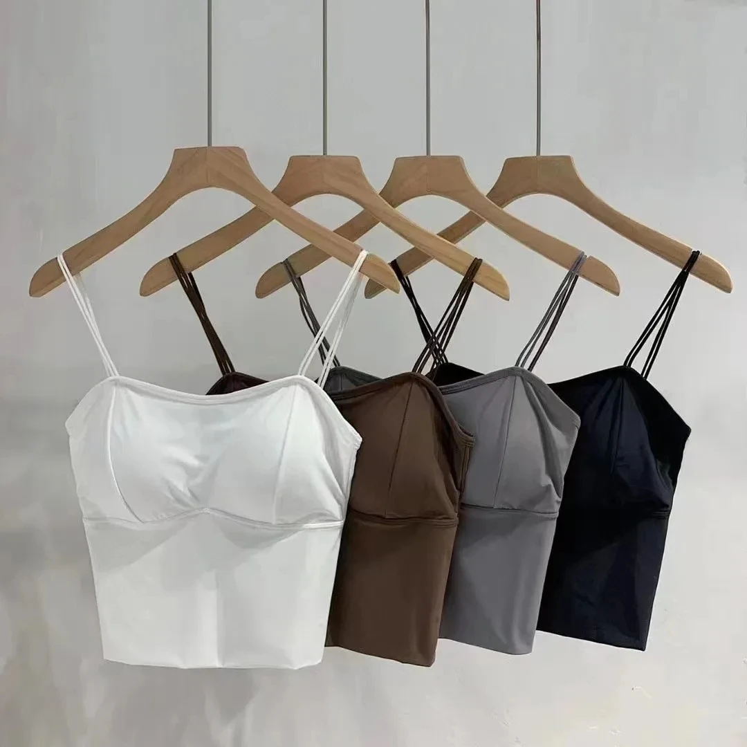 简约纯色冰丝美背吊带背心女打底衫内搭外穿简约无钢圈女夏季