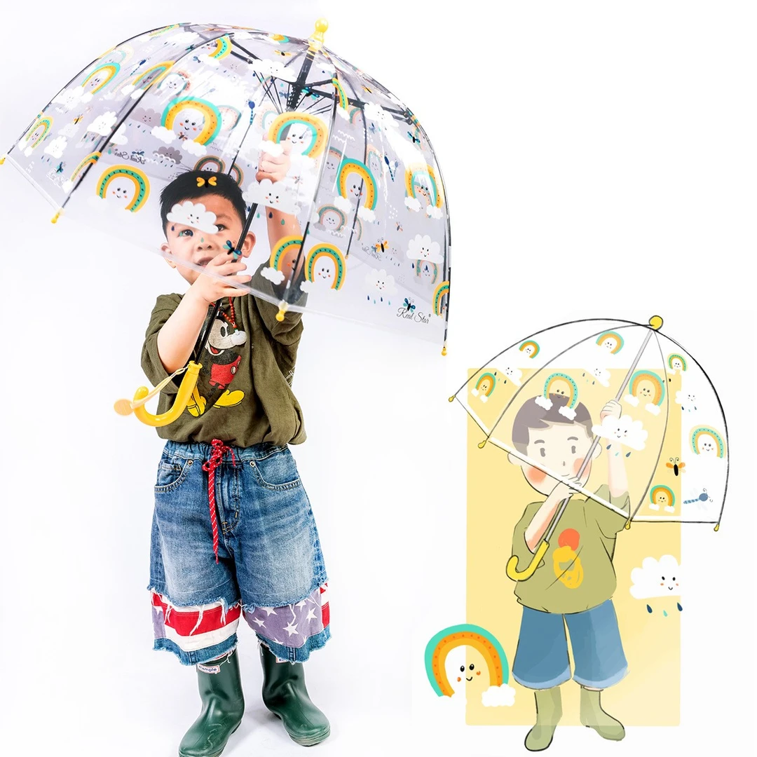【金悦】儿童独角兽透明雨伞幼儿园携带加厚长柄雨伞卡通ins风