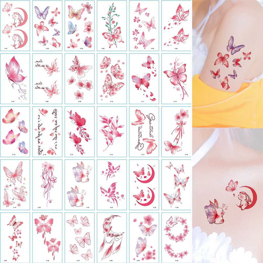 [30张套装】可爱创意纹身贴纸 防水持久 少女风蝴蝶小清新图案方便