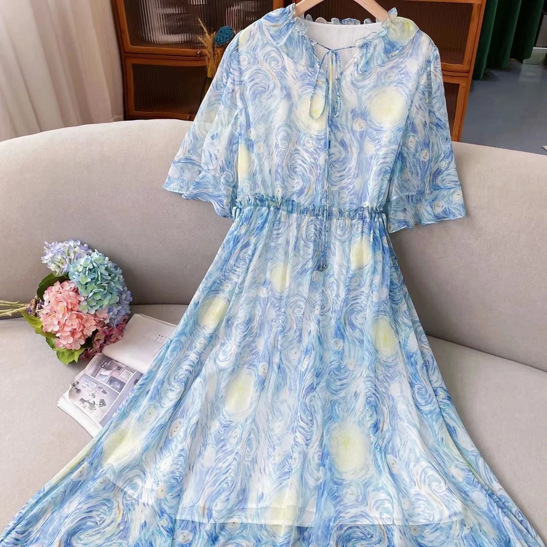 桑蚕丝短袖连衣裙新9059