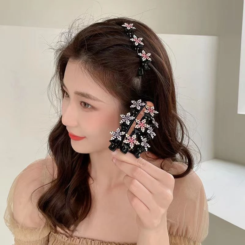 编发刘海夹网新款碎发整理水钻五星侧边夹发卡