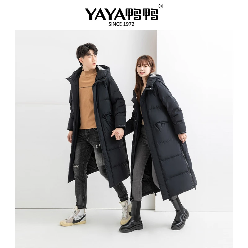 YAYA/鸭鸭2023秋季连帽情侣加厚长款极寒羽绒服爆款DYH07B0850