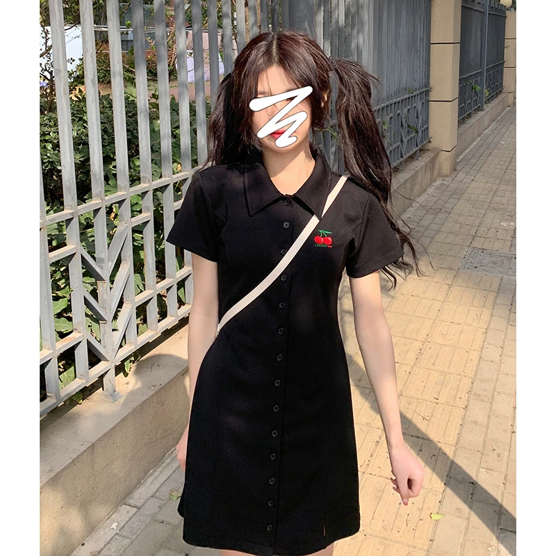 【清仓】东京岁时记jk夏季原创设计感收腰甜辣女性感黑裙连衣裙樱桃