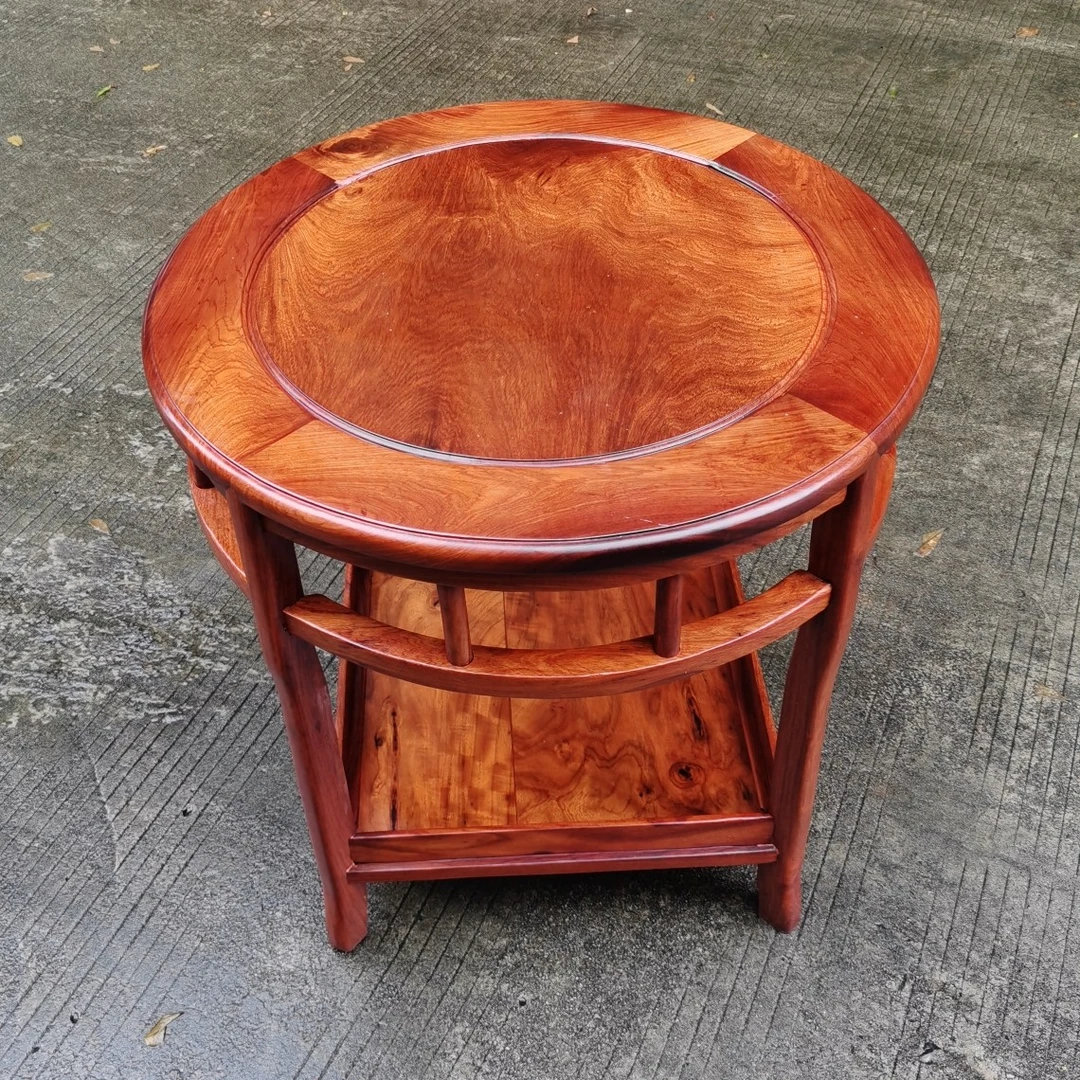 缅花小圆桌实木家具圆形茶几圆形摆件的桌子双层隔层阳台小餐桌