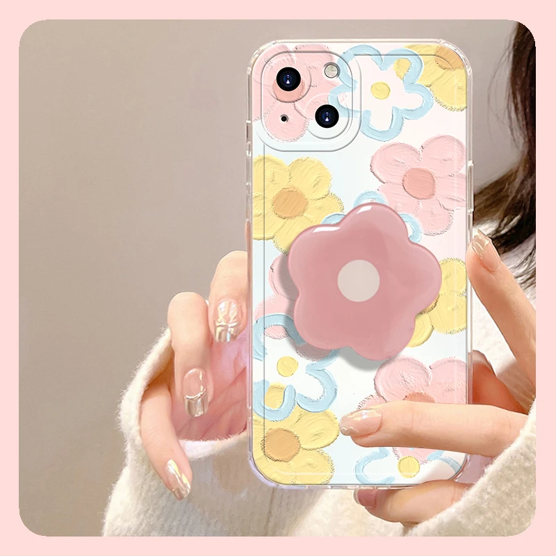 【苹果/华为/VIVO/OPPO/小米】油画粉蓝花手机壳防摔卡通女款全包