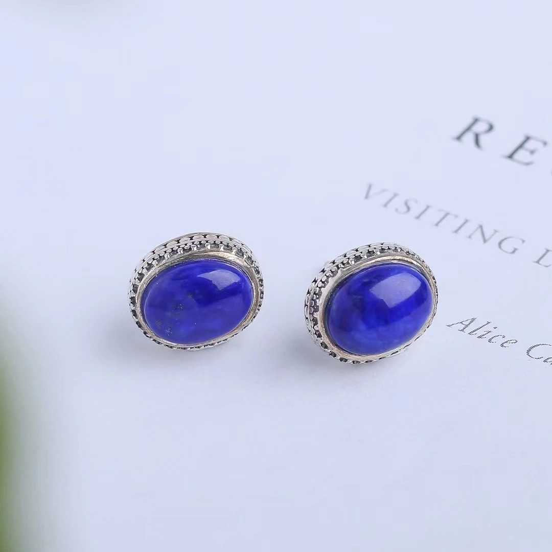 天然青金石老矿耳钉