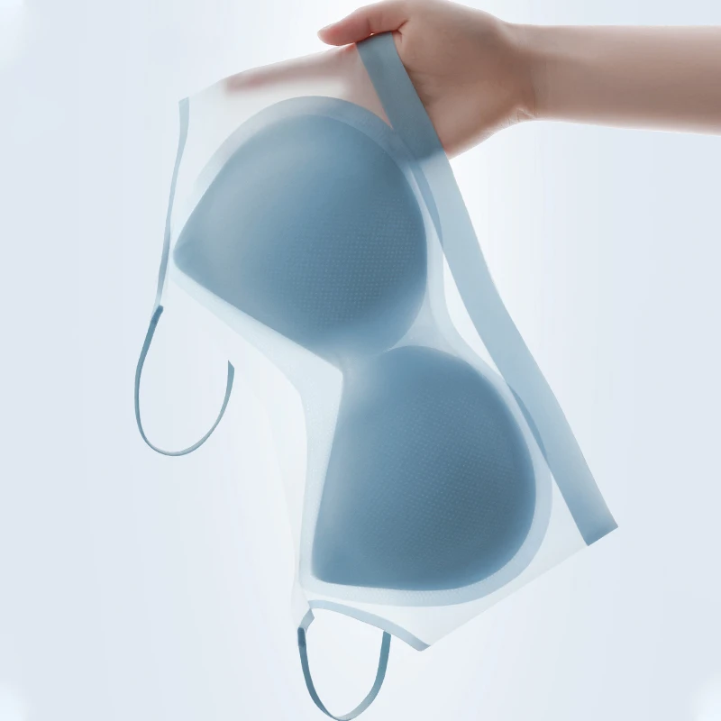 无痕敲薄冰丝内衣夏季女大胸显小胸无钢圈美背背心式文胸YM2076