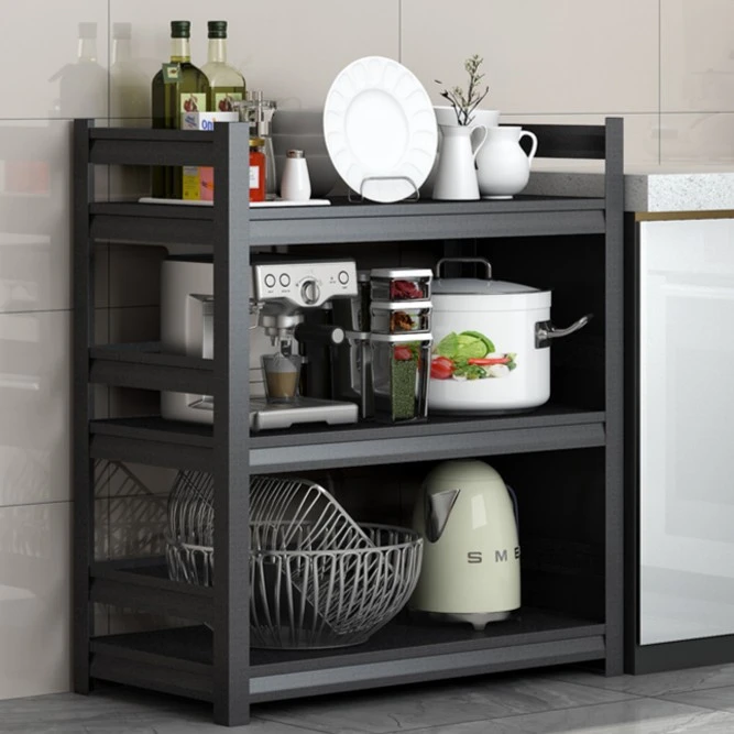 碳钢三层围栏置物架落地收纳架厨房微波炉杂物架子家用阳台储物架