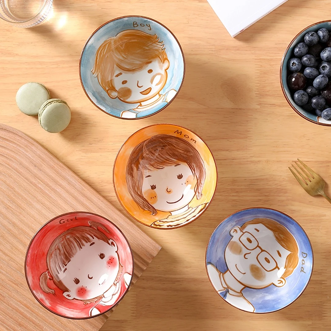 亲子碗一家四口区分碗碟创意餐具全家福专人专用饭碗汤碗陶瓷碗