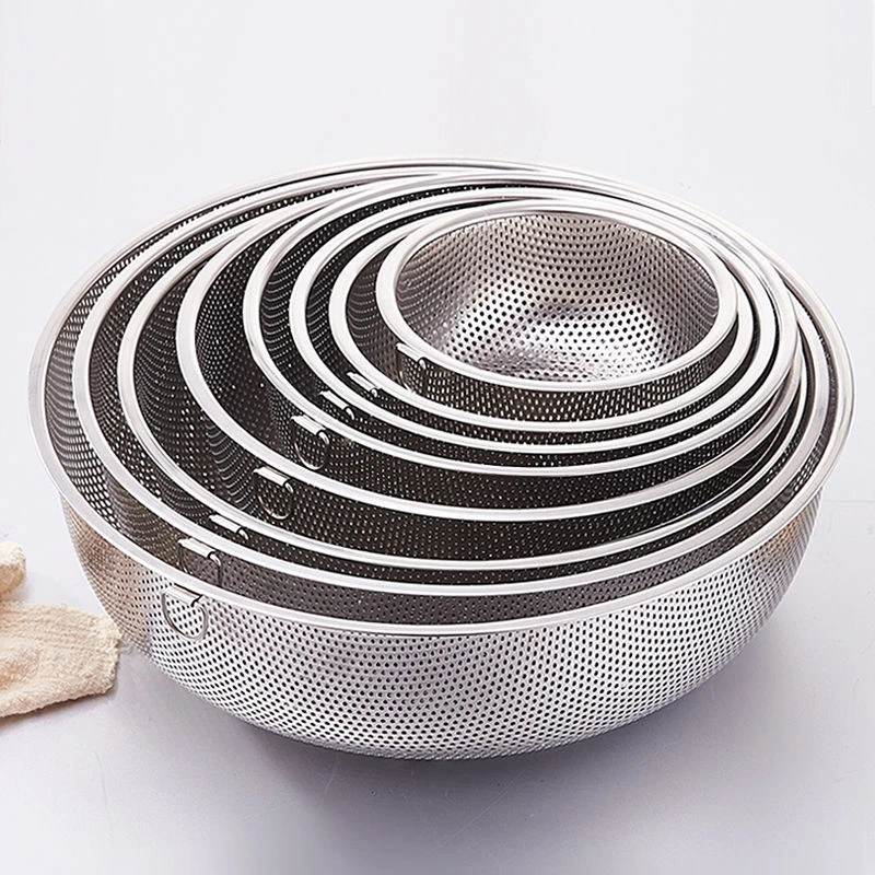 加厚304不锈钢沥水蓝家用淘米筛洗菜漏盆厨房用淘米漏盆洗菜篮子