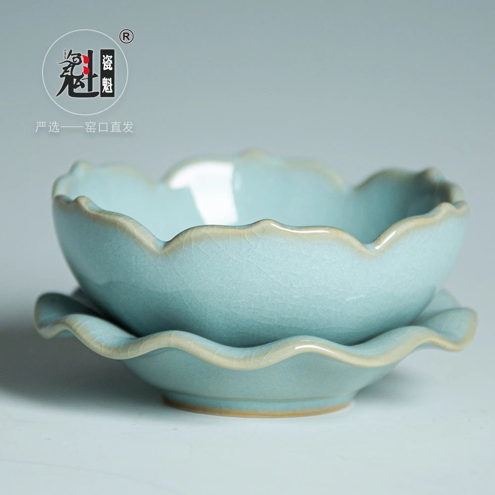 瓷魁 原矿汝窑 天青釉 茶漏 莲花