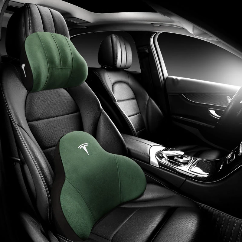 特斯拉model Y/3专用汽车头枕护颈枕车载记忆枕乳胶枕翻毛皮腰靠