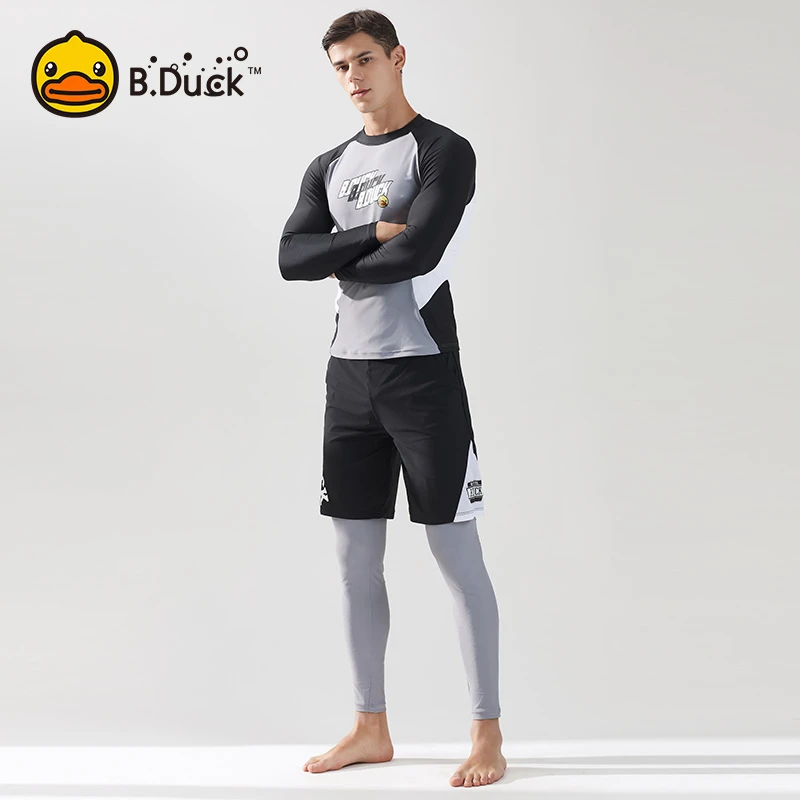 B.Duck小黄鸭男泳衣长袖长裤防晒2024新款分体冲浪服大码游泳衣裤