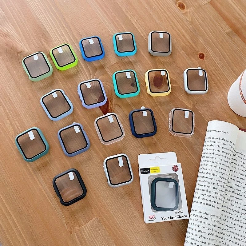 适用Appleiwatch7/6/54321代se保护壳钢化膜一体苹果手表壳全包套