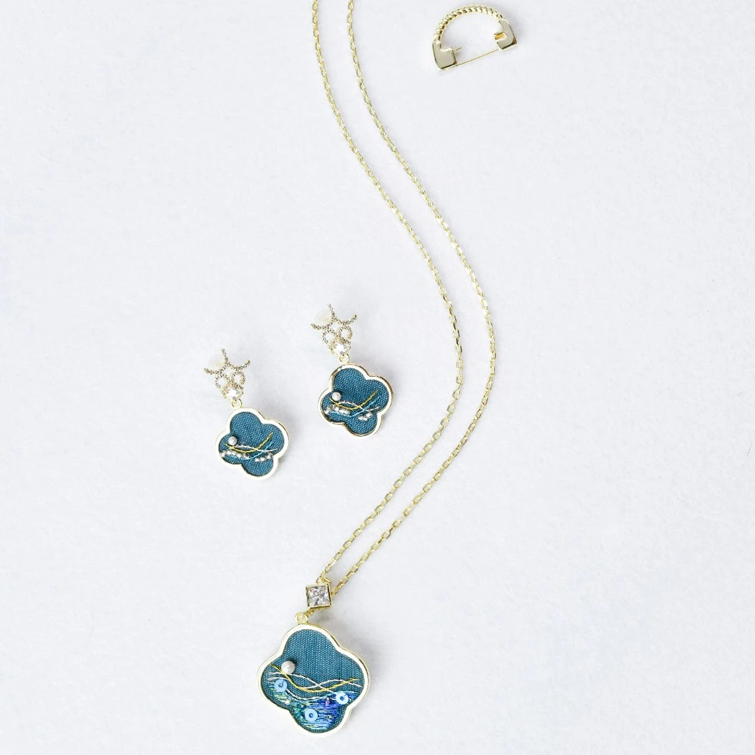 姚绣原创手工苏绣首饰《满月》 耳环手链项链