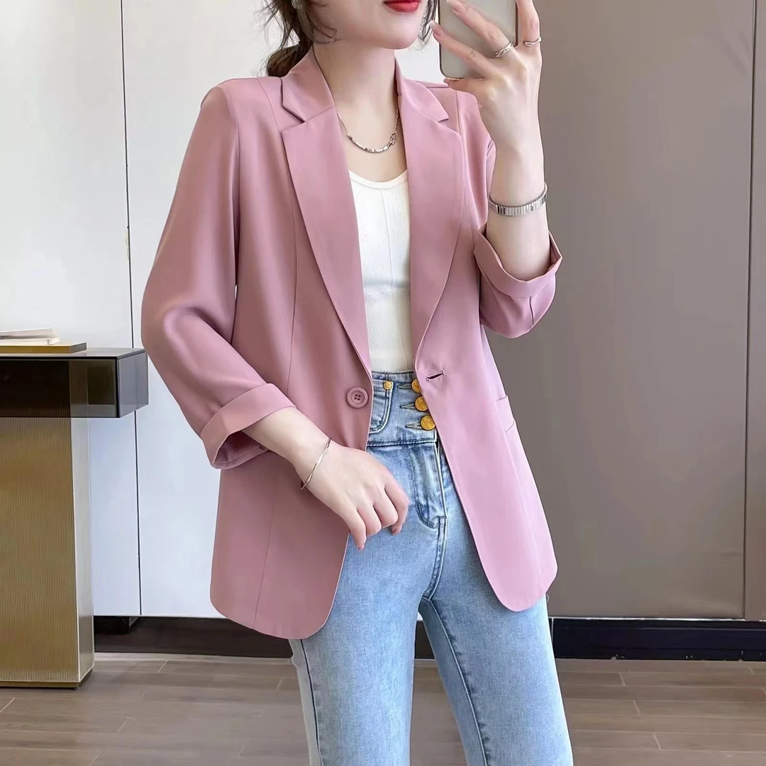 春夏轻薄显瘦百搭简约小个子七分袖休闲防晒小西装（812）