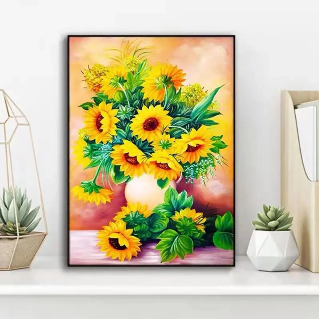 非成品十字绣套件：向日葵花瓶 大格四股棉线满绣48色75x100cm