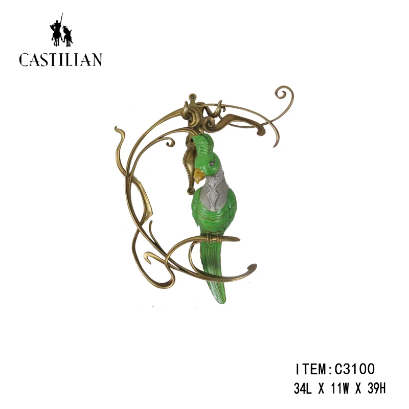 castilian/卡斯特兰欧美法式铜配瓷雕刻餐厅客厅挂墙装饰鹦鹉壁饰