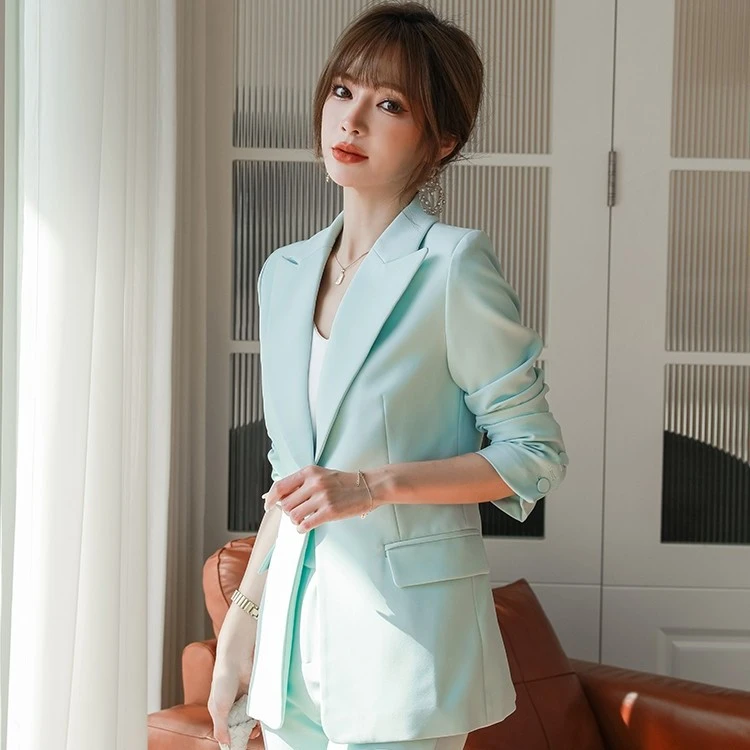 漫凌5552薄荷绿一粒扣西装女气质时尚休闲西服职业韩版长袖女神范