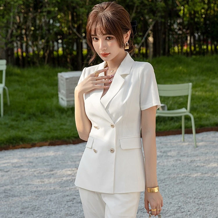 漫凌9372白色西装套装女职业气质夏季时尚女神范西服女休闲两件套