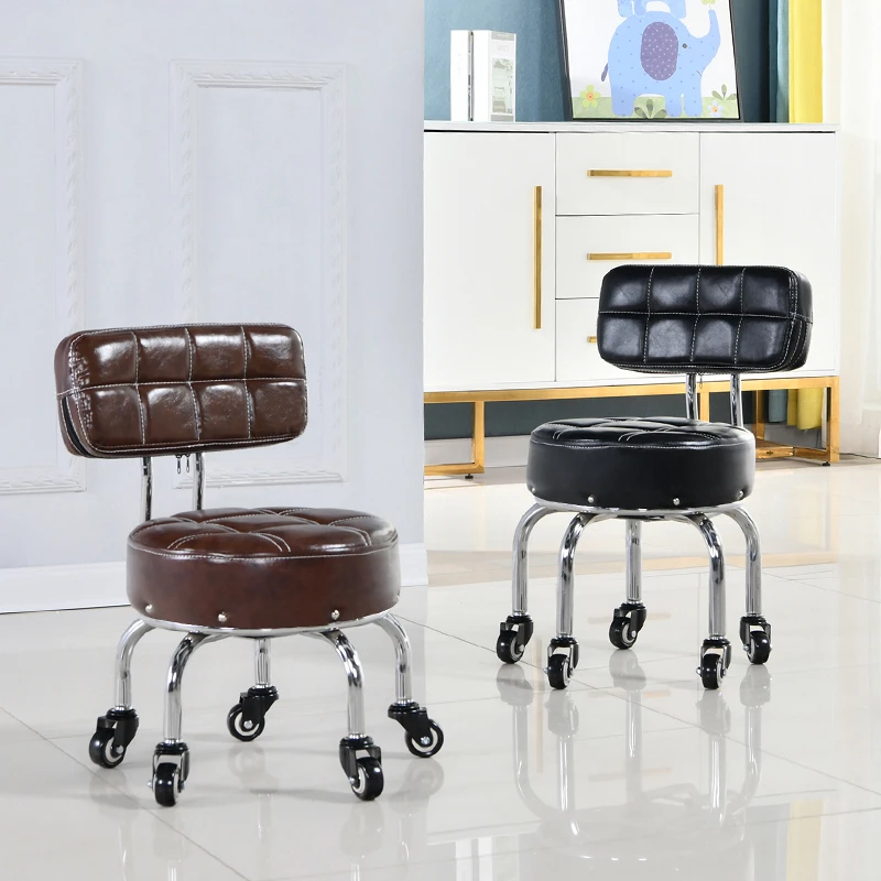 小凳子客厅矮凳旋转滑轮北欧时尚靠背椅修脚美甲带娃万向轮小凳子