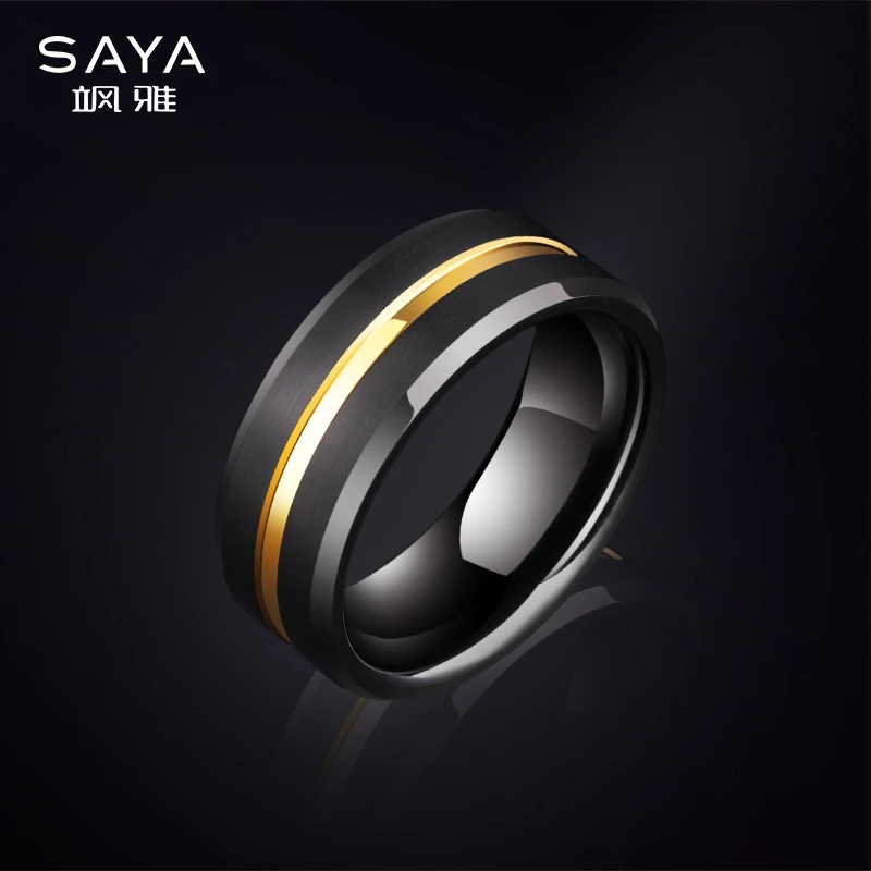 钨合金戒指 飒雅男士时尚黑金撞色指环个性潮男ins情侣送礼J107