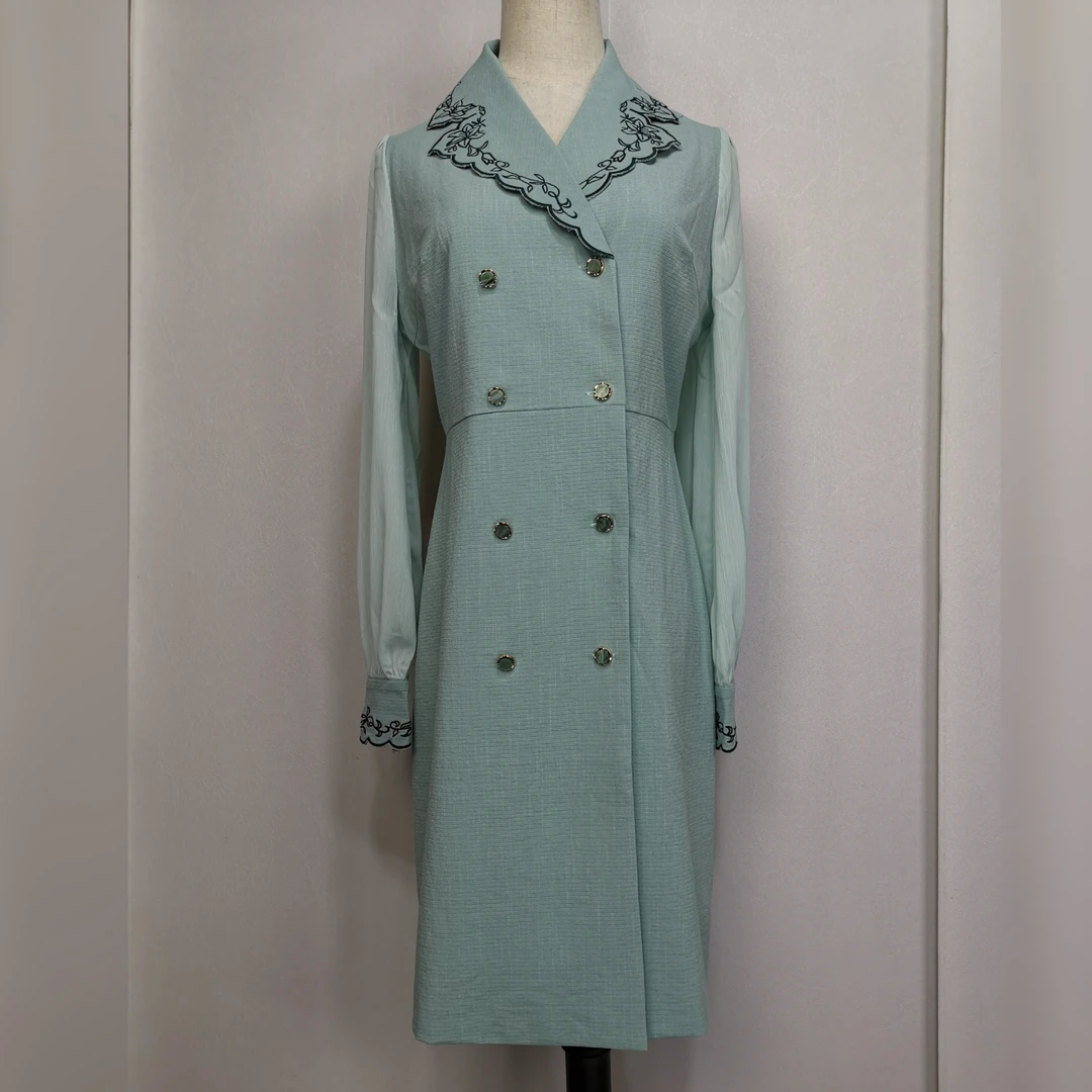 雪纺拼接修身优雅中长连衣裙女款高贵气质女装连衣裙气质长袖