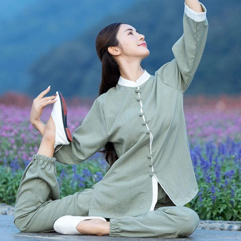 佛系禅意女装秋改良居士服时尚太极服高端棉麻禅服中式唐装女套装