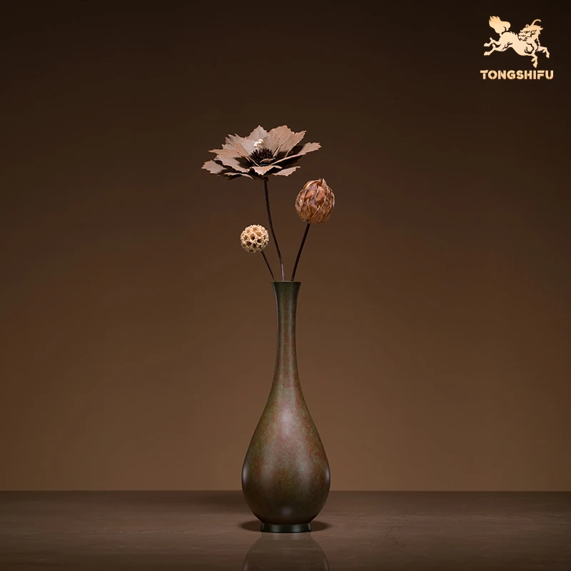 铜师傅  《雅致花瓶》客厅桌面铜摆件 家居装饰工艺品
