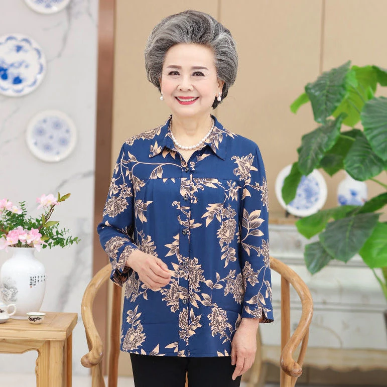（升级款）中老年春夏装棉绸老人奶奶衬衫女老太太衬衣服妈妈装