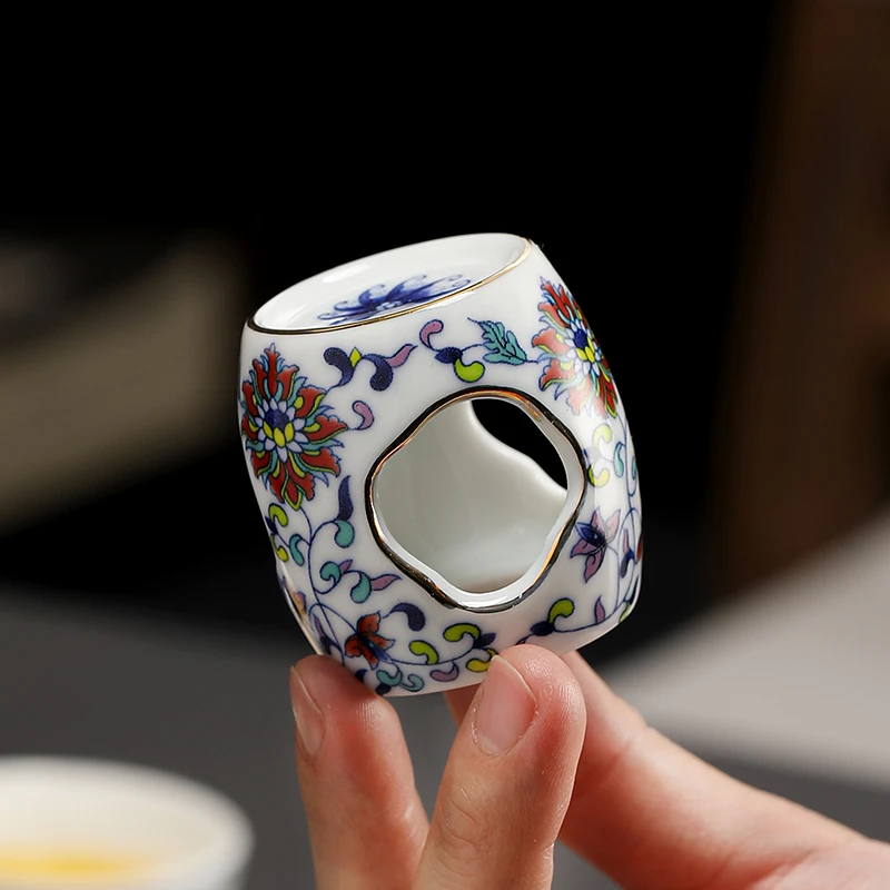青花白瓷盖置紫砂壶盖托功夫茶具配件创意复古盖碗茶杯盖垫放壶盖