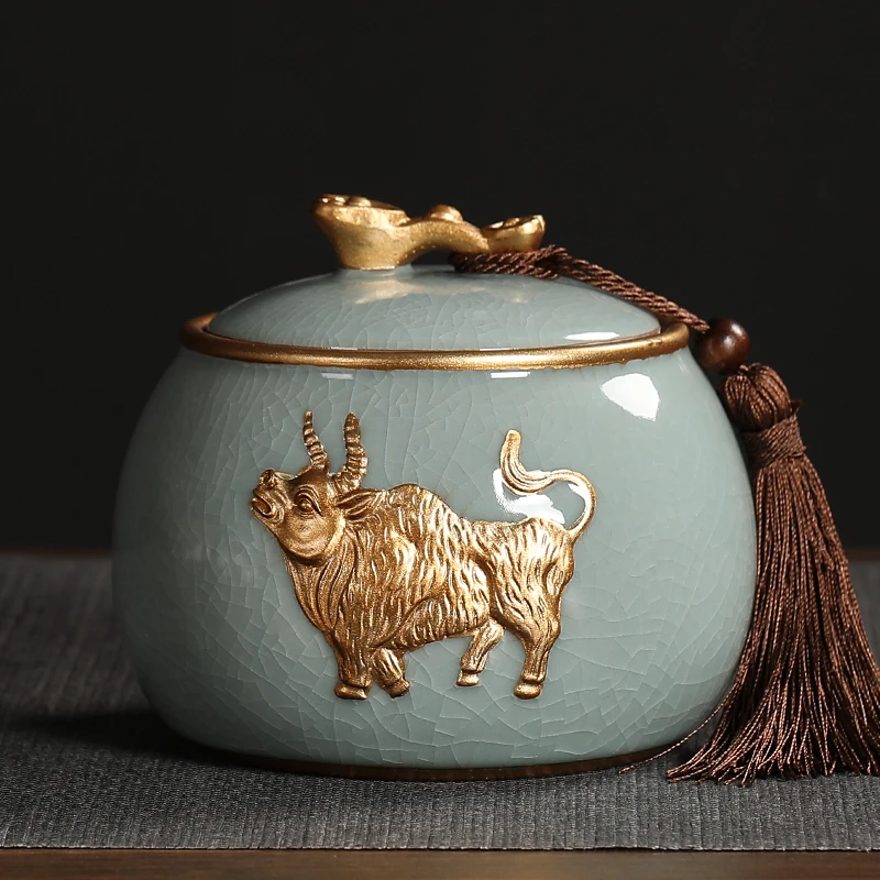 哥窑茶叶罐陶瓷密封罐茶罐普洱茶叶储存罐中式茶叶盒客厅复古摆件