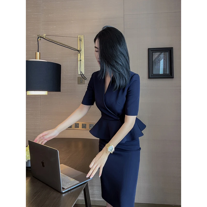 1280-藏蓝色套装女两件套高端西装高级感套裙气质小个子正装