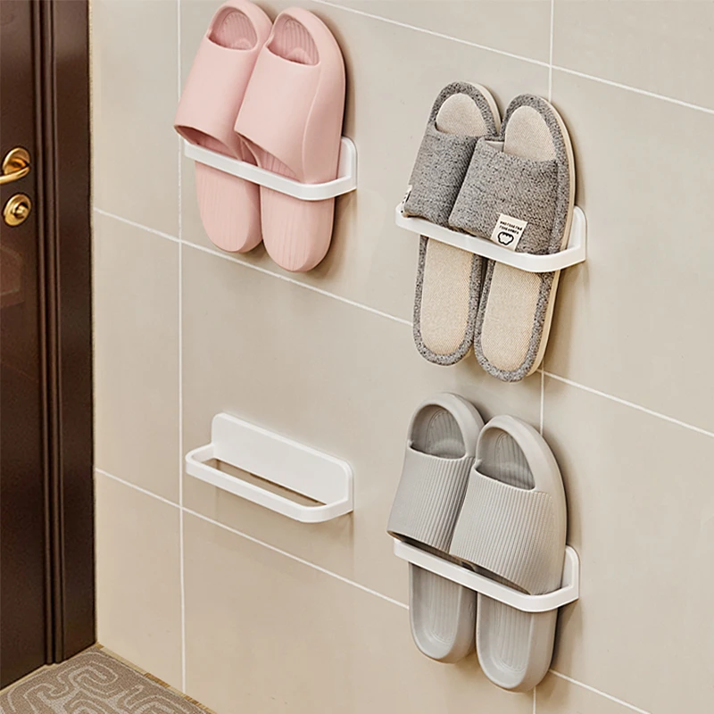 圣西陶浴室拖鞋架壁挂式墙壁厕所鞋子收纳卫生间免打孔鞋架置物架